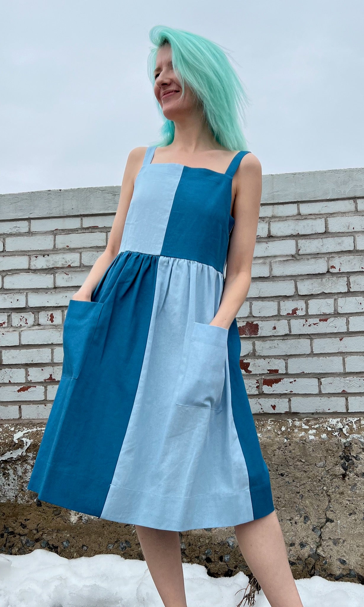 SS399 - XS - Timber Doodle Dress - Sea and Sky