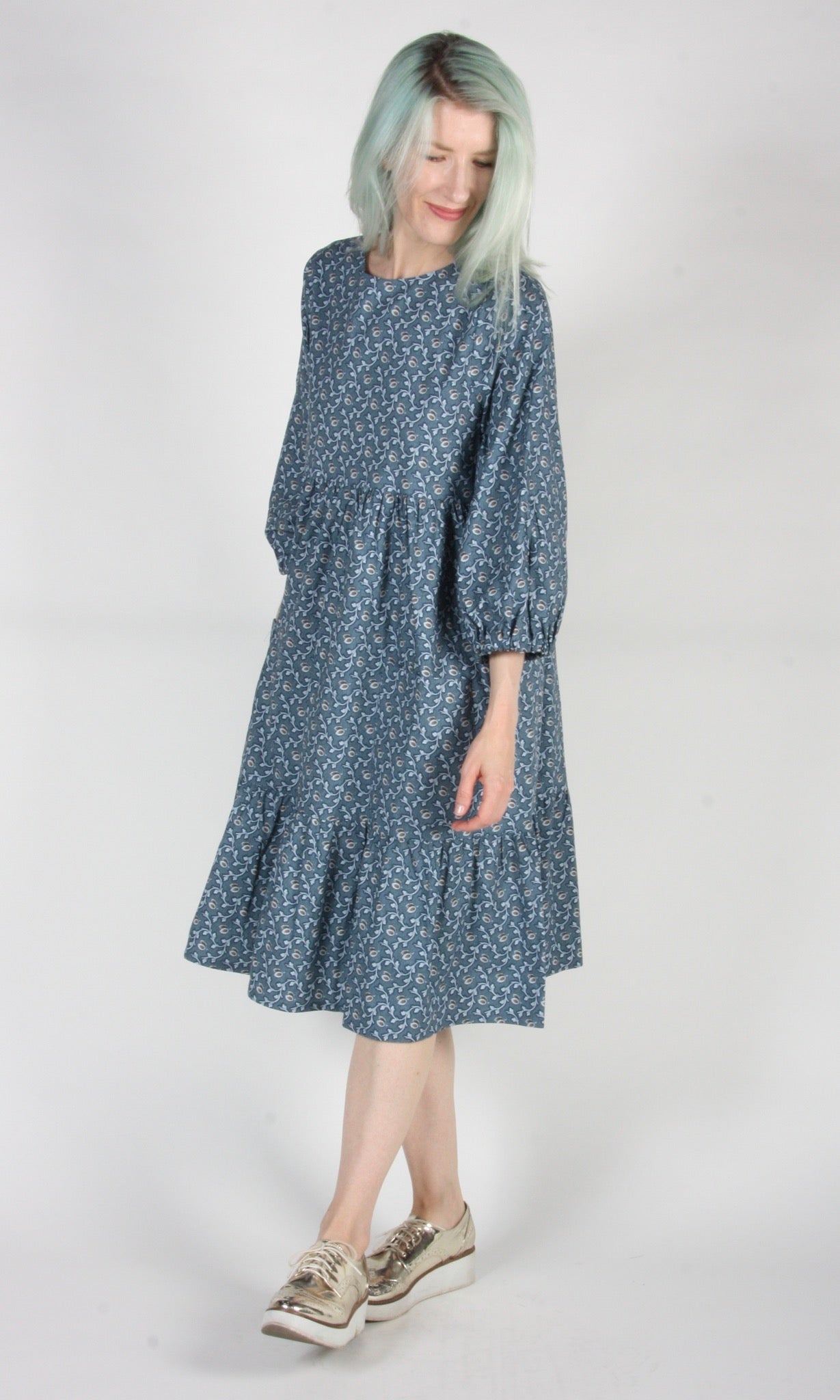 Ortolan Dress - Steel Blue Vines