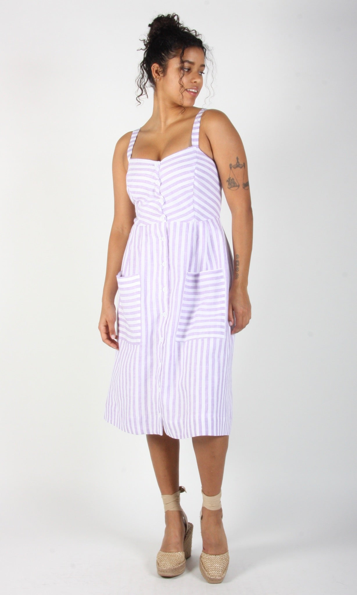 Vesper Sparrow Dress - Lavender Stripe