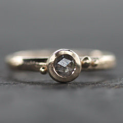 salt & pepper rosecut diamond set in 14k yellow gold, coastal droplet ring 