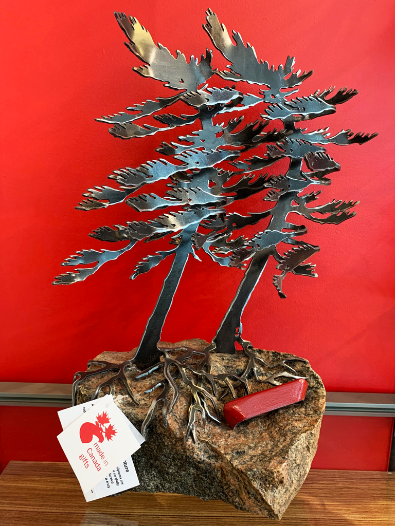 Windswept Pine & Canoe Sculpture - Made In Canada Gifts
