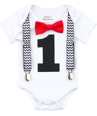 boys 1st birthday outfit black and red chevron bow tie suspenders