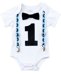 mustache first birthday outfit shirt blue and black