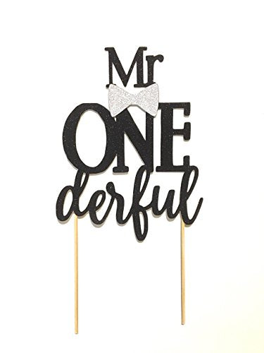 Download 1 pc Mr ONE derful onederful Black Glitter Cake Topper bow ...