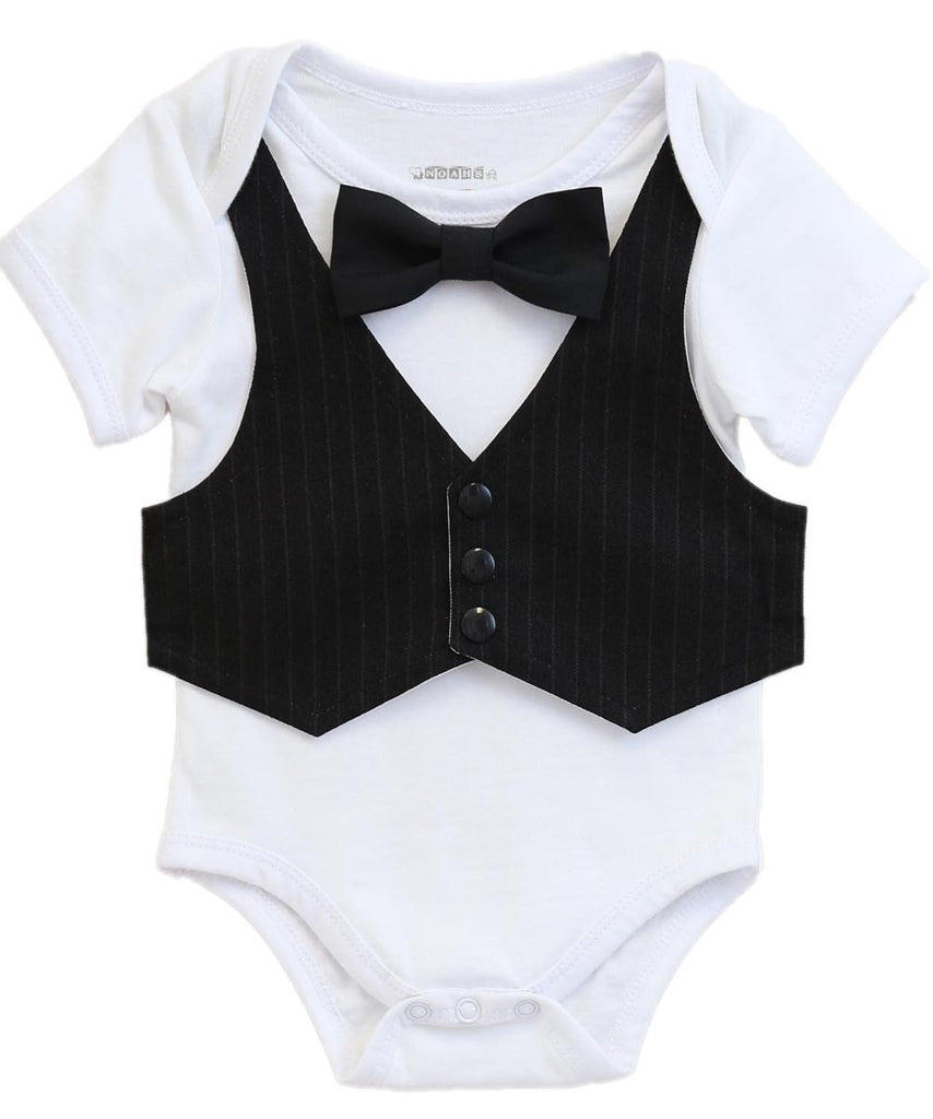 Baby Boy Tuxedo Outfit Black Vest Black Bow Tie Newborn Infant Tux – Noahs Boytique