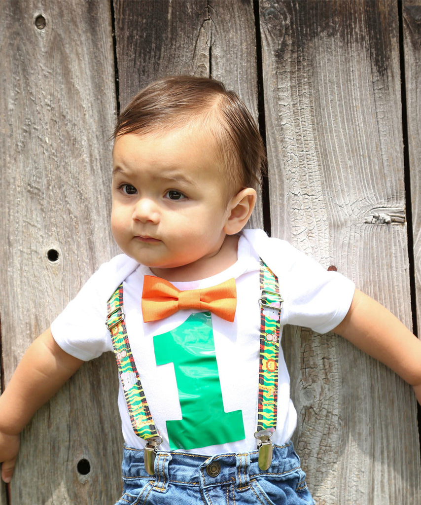 Jungle First Birthday Party Outfit Suspenders And Bow Tie Lion