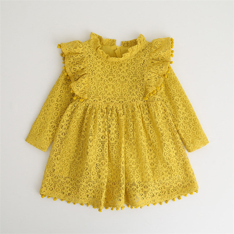 Baby Girl Long Sleeve Lace Pom Pom Dress 3 Colors – Nik and Noah's Boytique