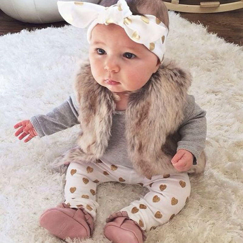 Baby Girl Outfit with Fur Vest Winter 