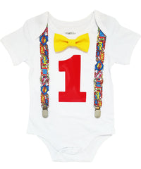 comic book superhero first birthday outfit boy