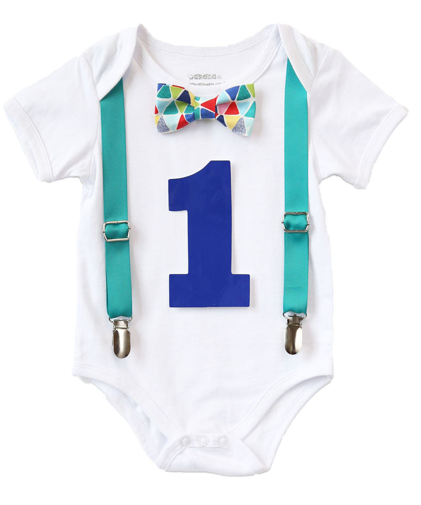 Teal Blue Red Baby Boy First Birthday Outfit Birthday Shirt 1st