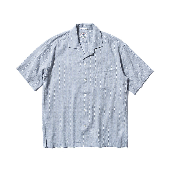 Cotton Mixed Linen Jacquard Stripes Palaka Shirt - Blue – Island Scouts ...