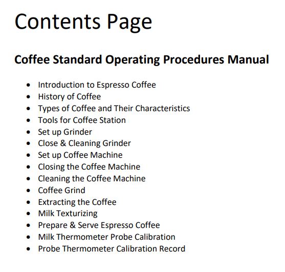 Coffee Standard Operating Procedures Manual Business Manuals Made Easy