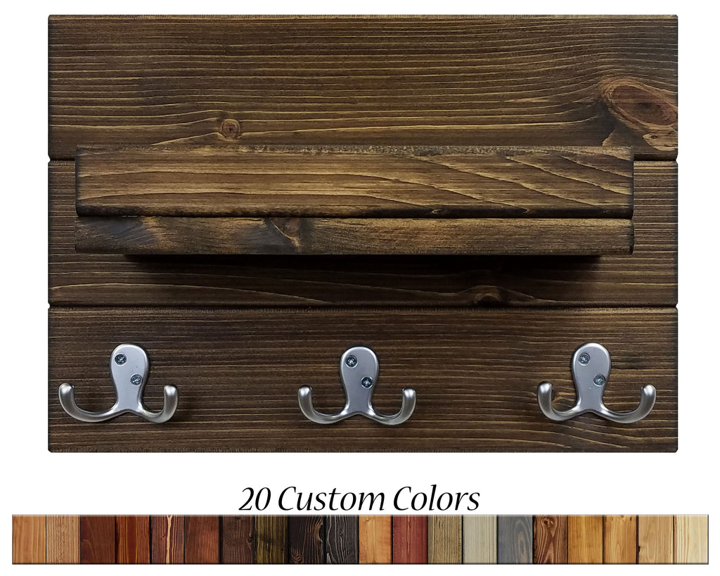 Modern Rustic Wall Shelf with Double Hooks, Handmade in the USA