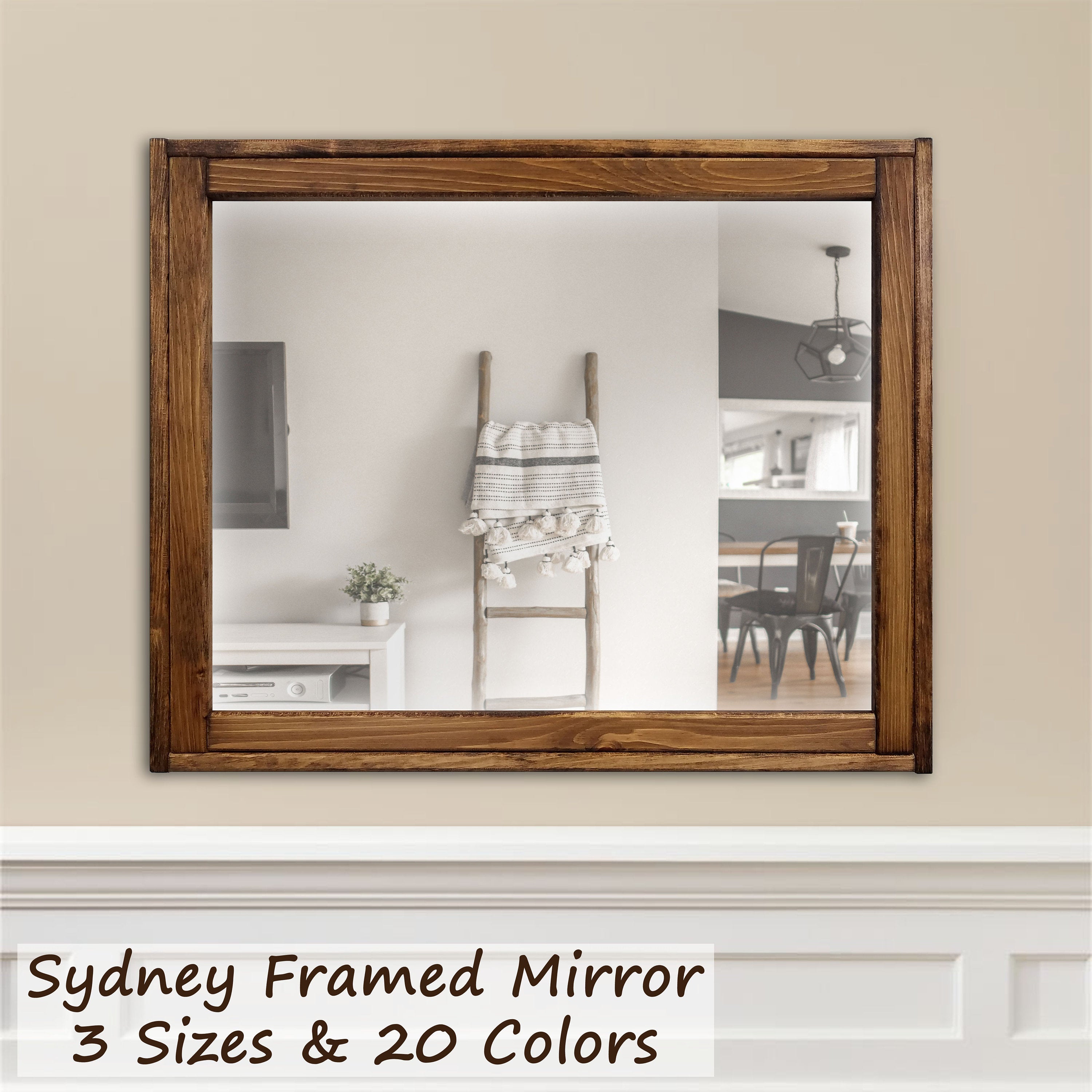 Sydney Rustic Framed Mirror, 20 Stain Colors – Renewed Decor & Storage