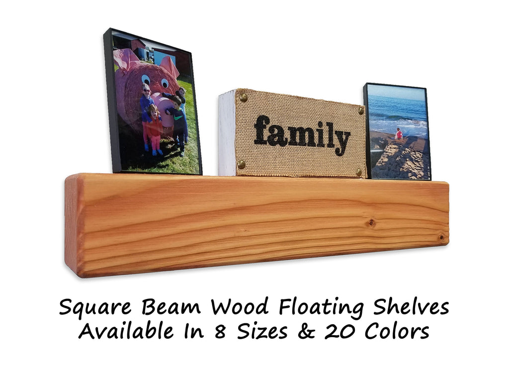 Square Beam Solid Wood Floating Shelf, Handmade in the USA