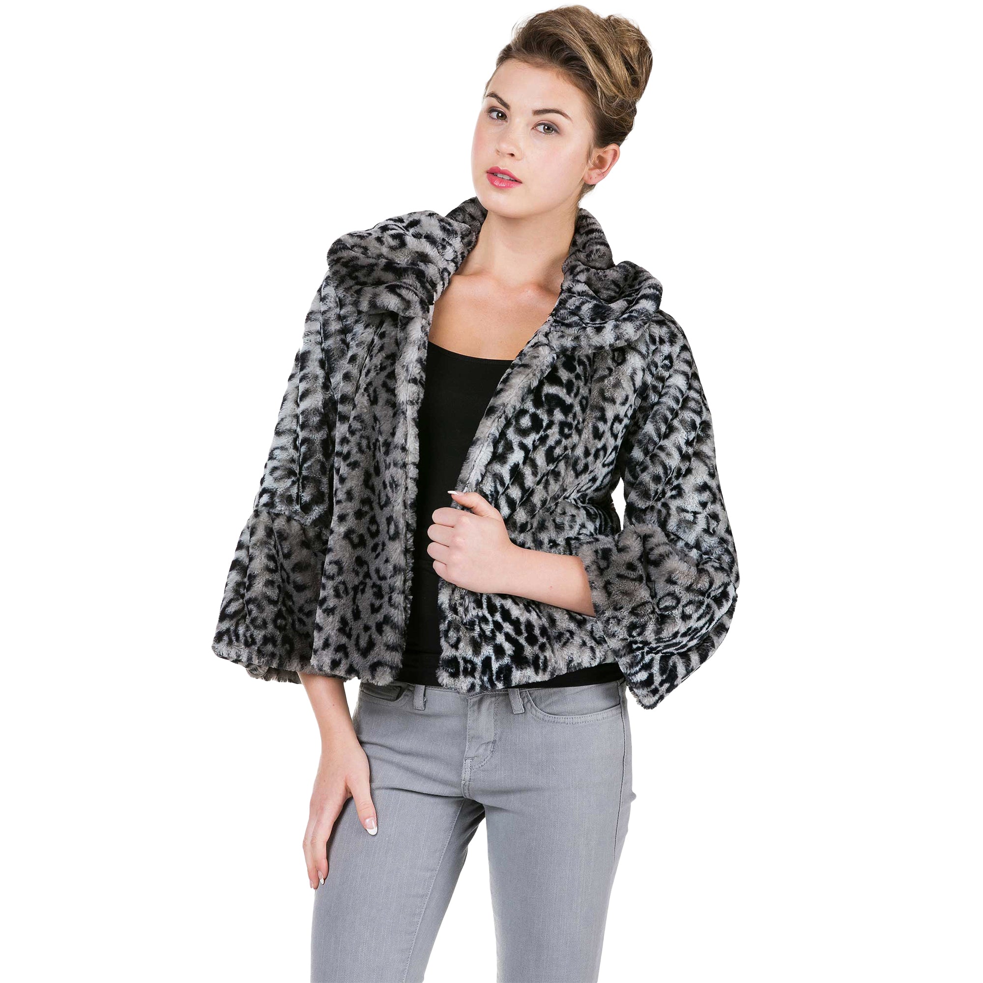 Women's Faux Fur Rosette Jacket with Handmade Corsage