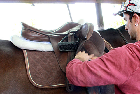 Checking the fit girthing up the horse Total Saddle Fit Pad
