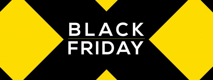 Black Friday banner with yellow and black crosses.