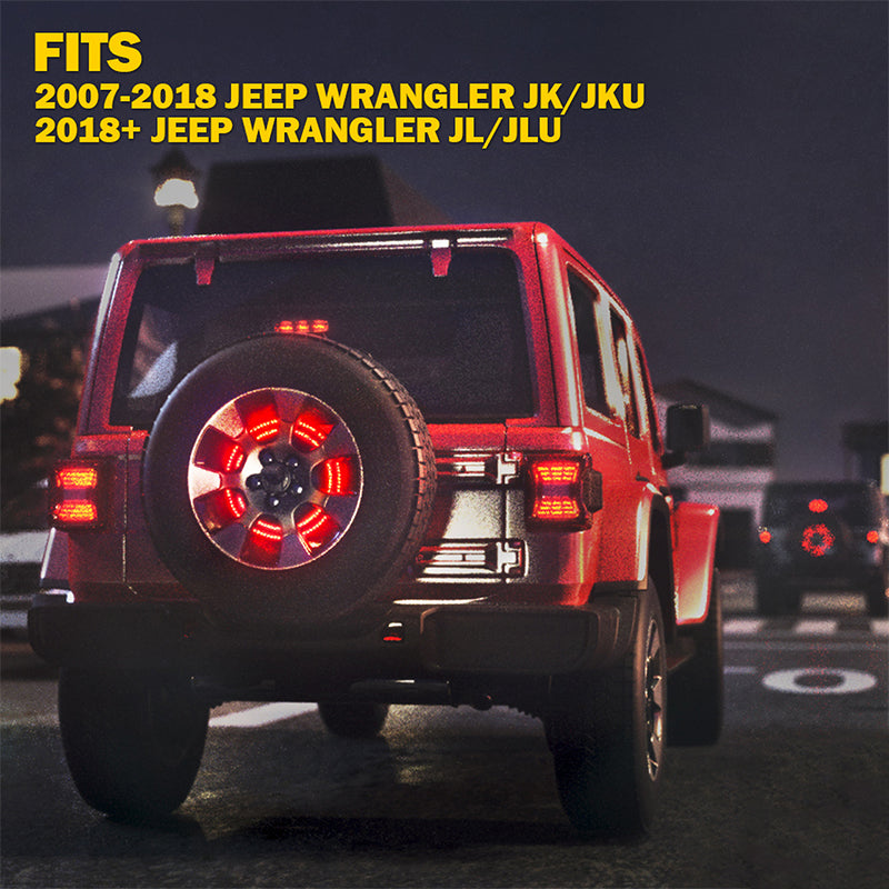 Crawlertec 14" Cyclone Series Dual Spare Tire LED Brake Light For 2007-2018 Jeep Wrangler JK & 2018+ JL