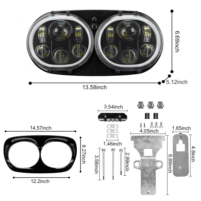 100W Dual LED Headlight Assembly w/Angel Eyes For 2004-2013 Road Glide