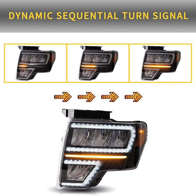 Reflective Bowl LED Headlights With DRL For Ford F150 Pickup 2009-2014