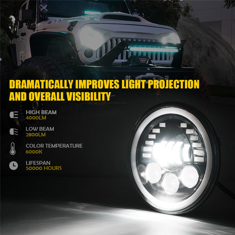Crawlertec 7" Prism Series 85W LED Headlights With DRL For 1997+ Jeep Wrangler JK/TJ/CJ/LJ/JL & Gladiator JT