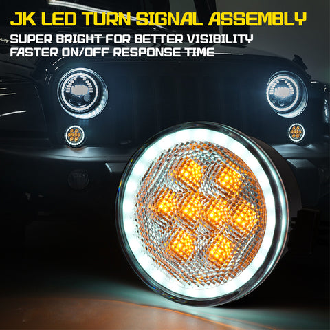 Crawlertec Smoke/Clear LED Amber Turn Signal Light with Halo DRL for 07-18 Jeep Wrangler JK