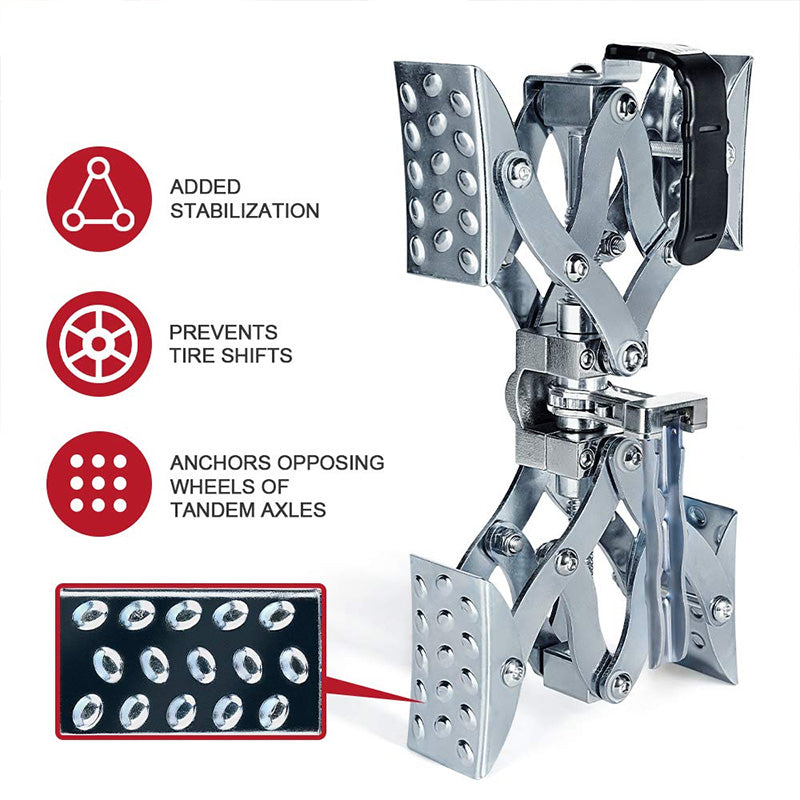 X-Type Wheel Chock Stabilizer with Built-in Wrench and Anti-Theft Locks - Pair