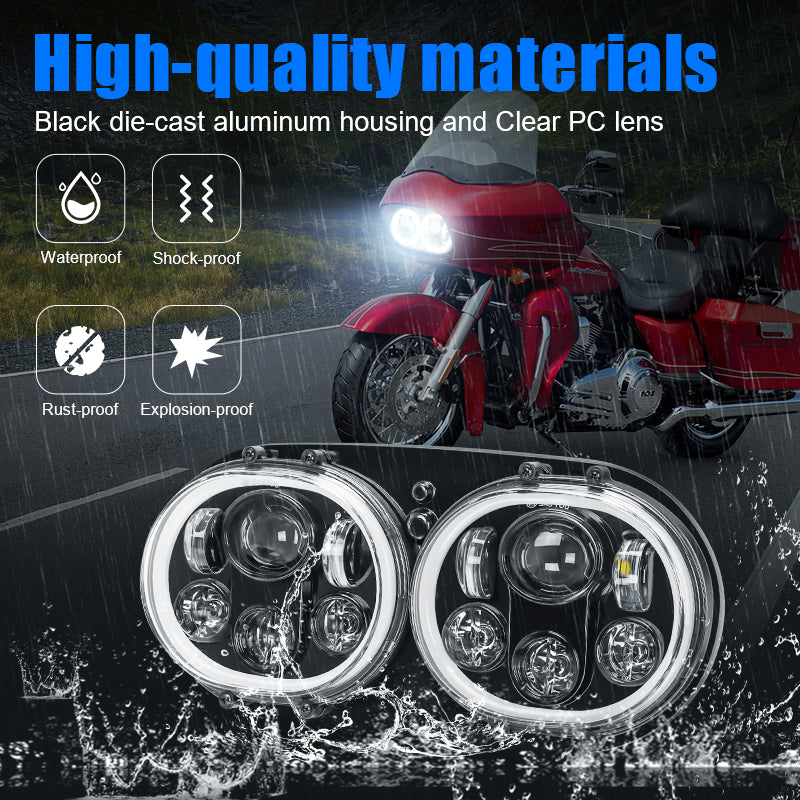 100W Dual LED Headlight Assembly w/Angel Eyes For 2004-2013 Road Glide