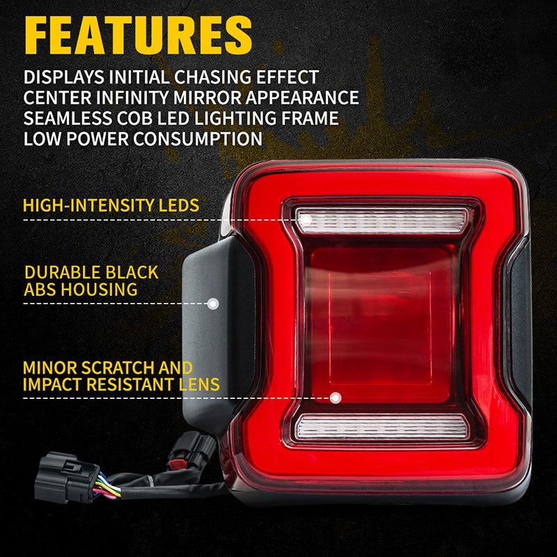 Crawlertec Brilliant LED Taillights with Red Lens For 2018+ Jeep Wrangler JL JLU