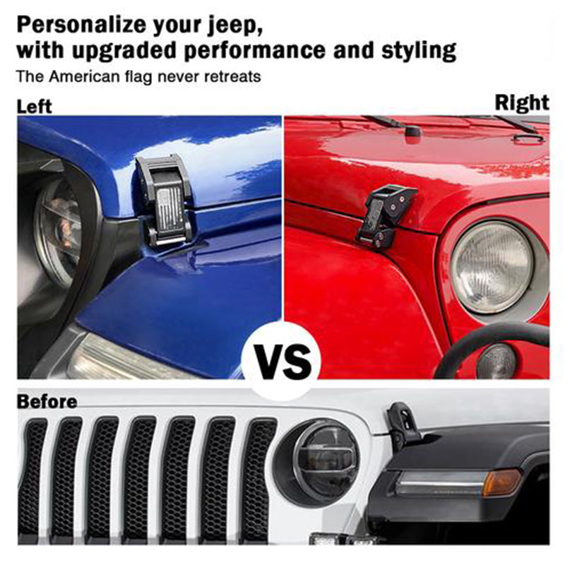 Black Aluminum Hood Latch Kit with Distressed U.S. Flag for 2007-2018 Jeep Wrangler JK & 2018-2020 Jeep Wrangler JL