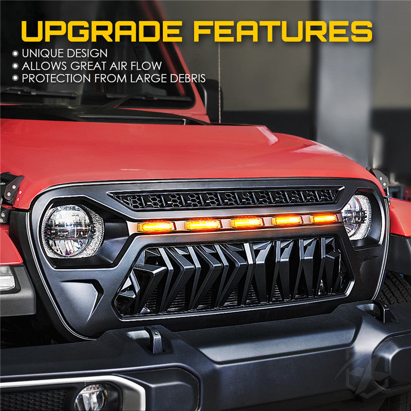 Crawlertec Black Venom Grille with Amber LED Running Lights for 2018+ Jeep Wrangler JL JT