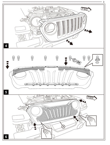 Crawlertec Diamondback Series Black Grille for 2018-Later Jeep Wrangler JL And Jeep Gladiator JT