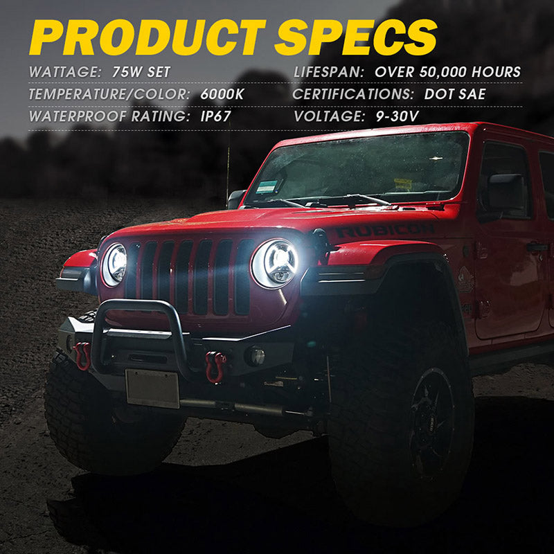 Crawlertec 9" Round Dark Bat Series CREE LED Headlights with DRL For 2018+ Jeep Wrangler JL & Gladiator JT