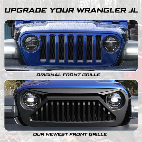 Crawlertec Front Matte Black Bumper Mesh Grill for 2018-2020 Jeep Wrangler JL And Jeep Gladiator JT