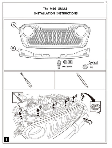 Crawlertec Diamondback Series Black Grille for 2018-Later Jeep Wrangler JL And Jeep Gladiator JT