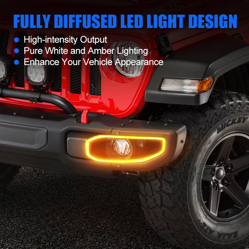 Jeep wrangler front bumper fog light covers with fully LED diffused