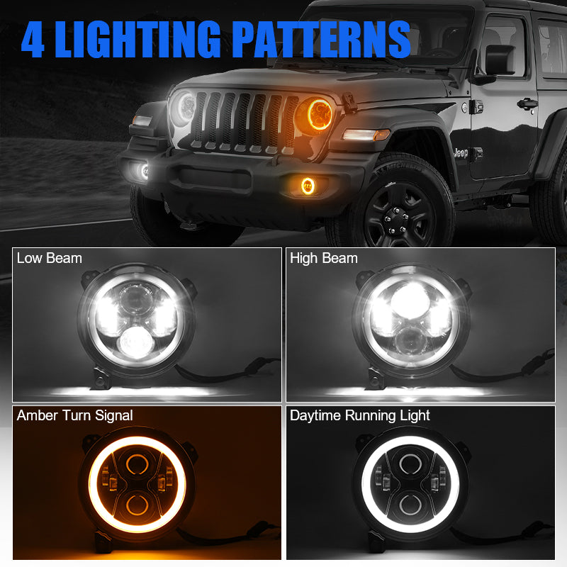 Jeep Wrangler LED headlights 4 lighting patterns