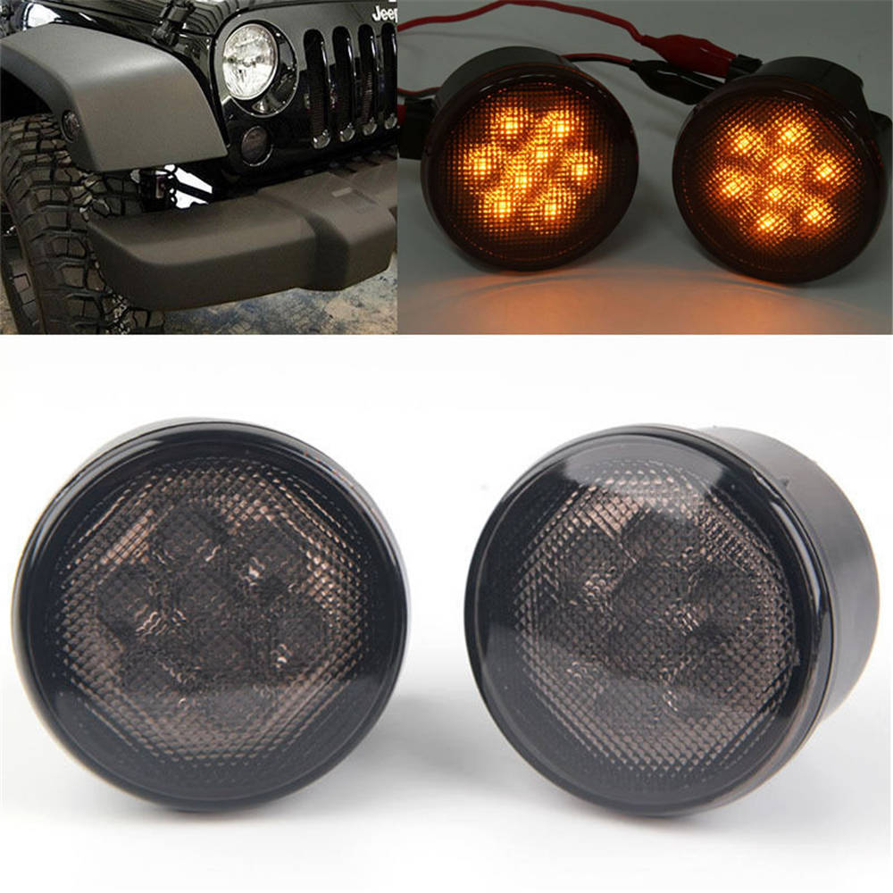 Smoked amber LED front turn signal lights for Jeep Wrangler JK