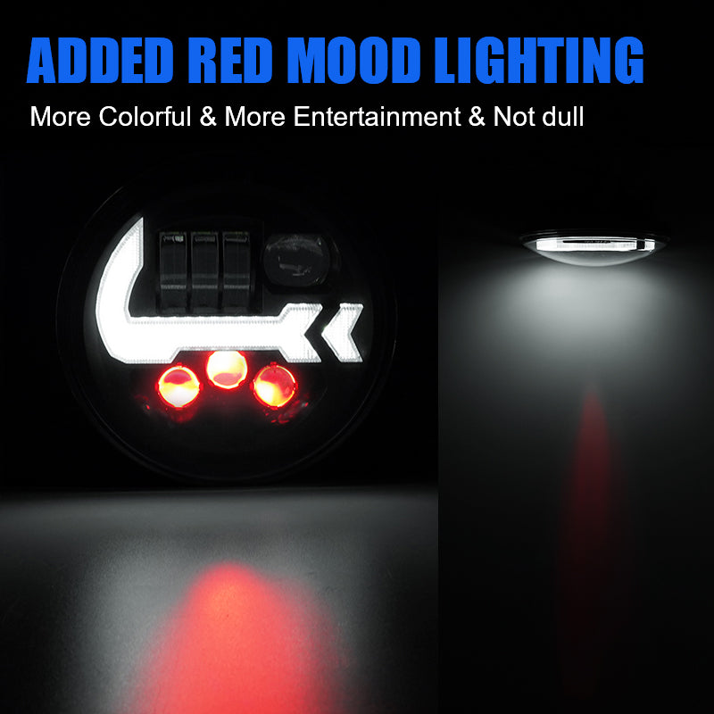 7inch LED Headlights With DRL & Turn Signals & Red Mood Lights