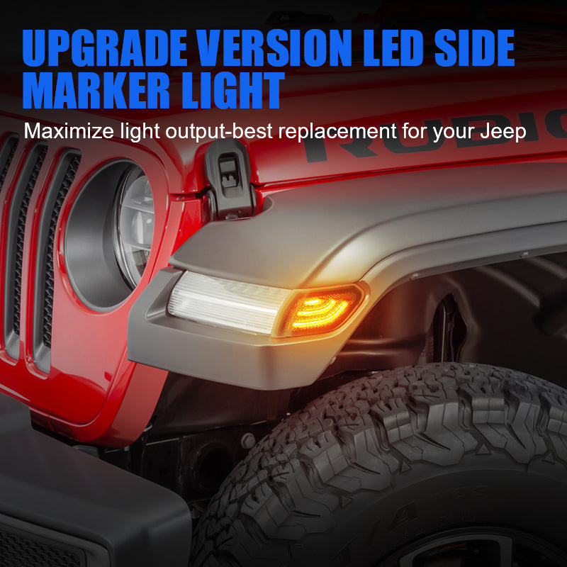 LED Side Marker Front Fender Lights for 2018-Later Jeep Wrangler JL 