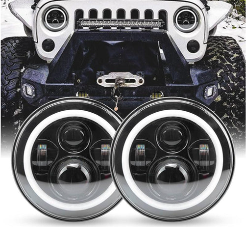 7 Inch 80W Jeep Halo Headlights With DRL For 1997-Later Jeep Wrangler