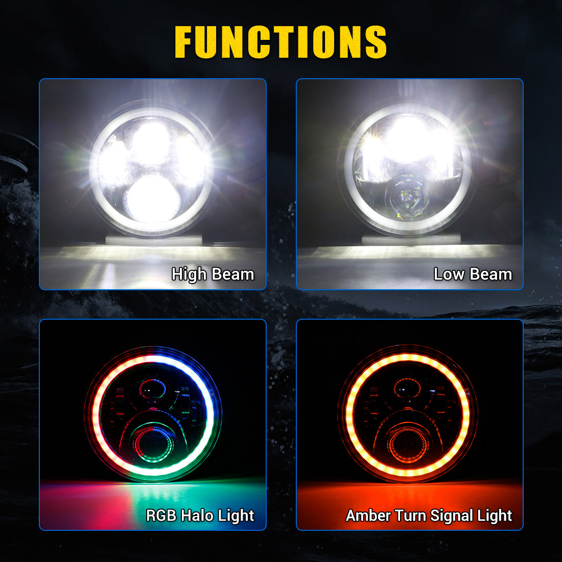 Jeep LED RGB Headlights Multi-Function