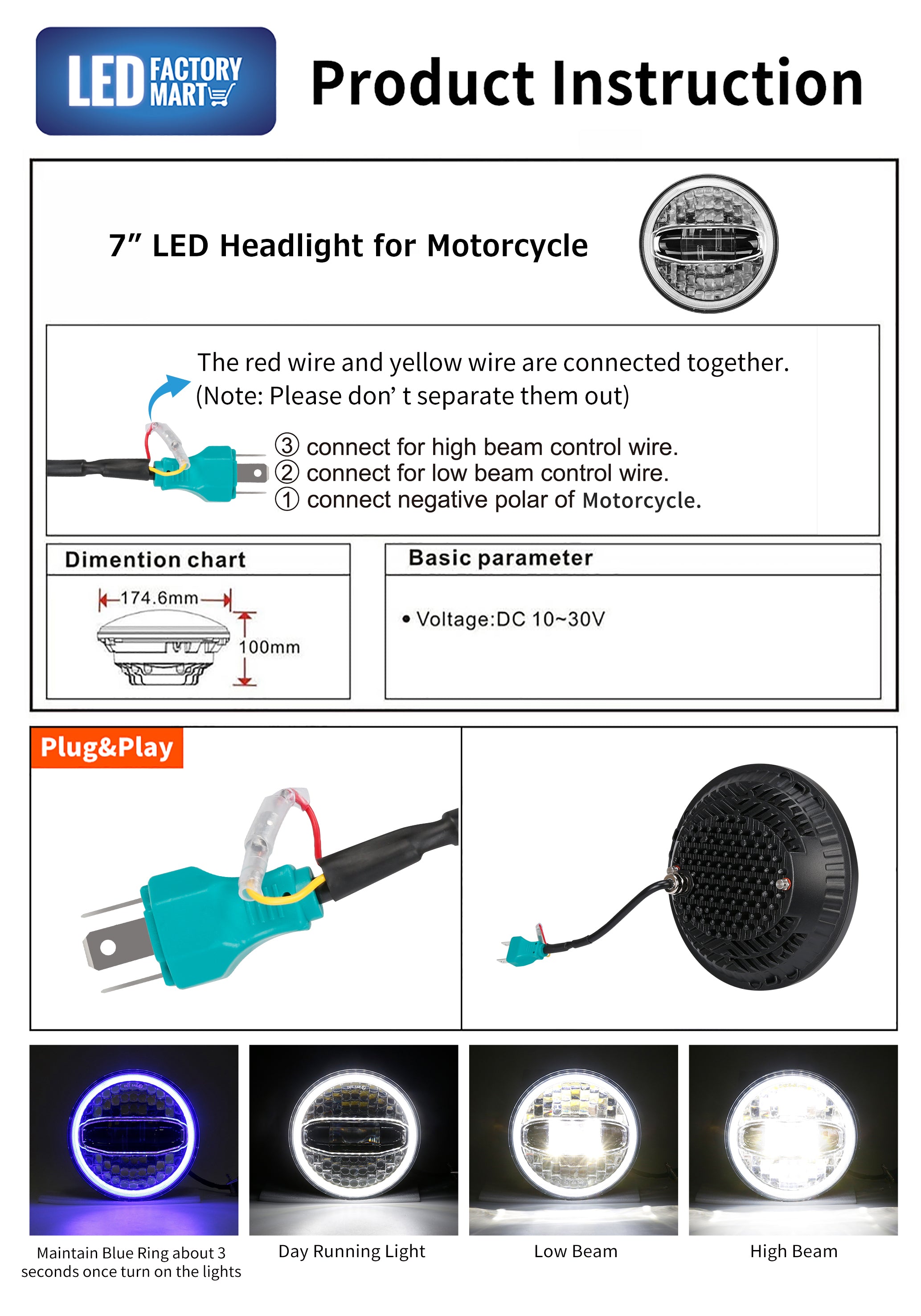 7" LED Headlight With Hi/Lo Beam Blue/White Halo DRL + 4.5'' LED Passing Lamps Combo for Indian Motorcycles