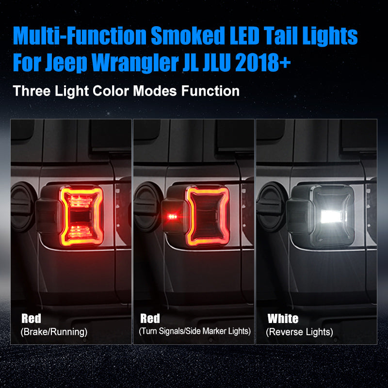 Smoked LED Tail Lights & Smoked LED 3rd Brake Light Compatible For 2018+ Jeep Wrangler JL