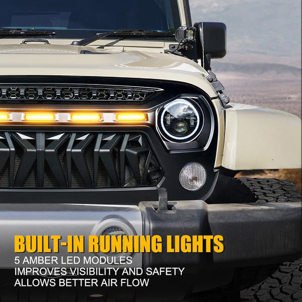 Venom Series Replacement Grille with LED Running Lights for Jeep Wrangler 2007-2018 JK