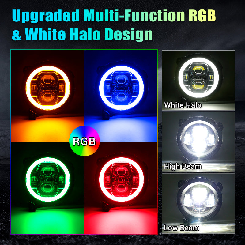 Multi-Function 9 Inch LED RGB Headlights For 2018+ Jeep Wrangler JL And Jeep Gladiator JT