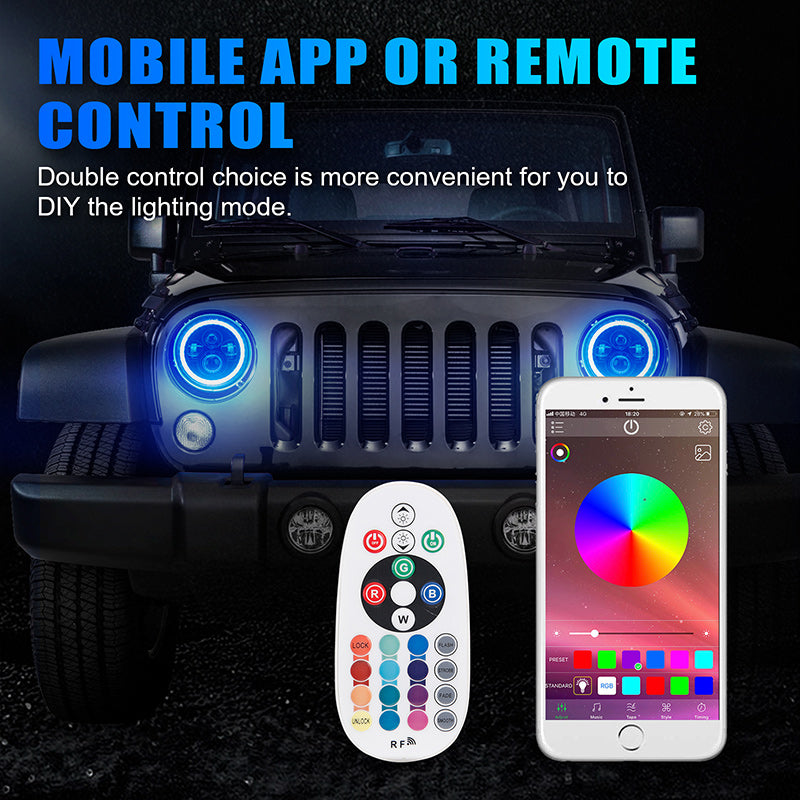 Jeep Wrangler Headlights LED App Remote Control
