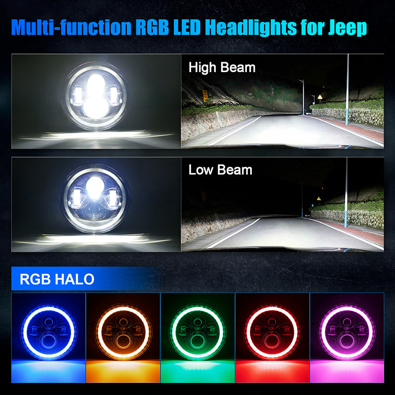 Jeep Wrangler Headlights LED with RGB Multi-Function