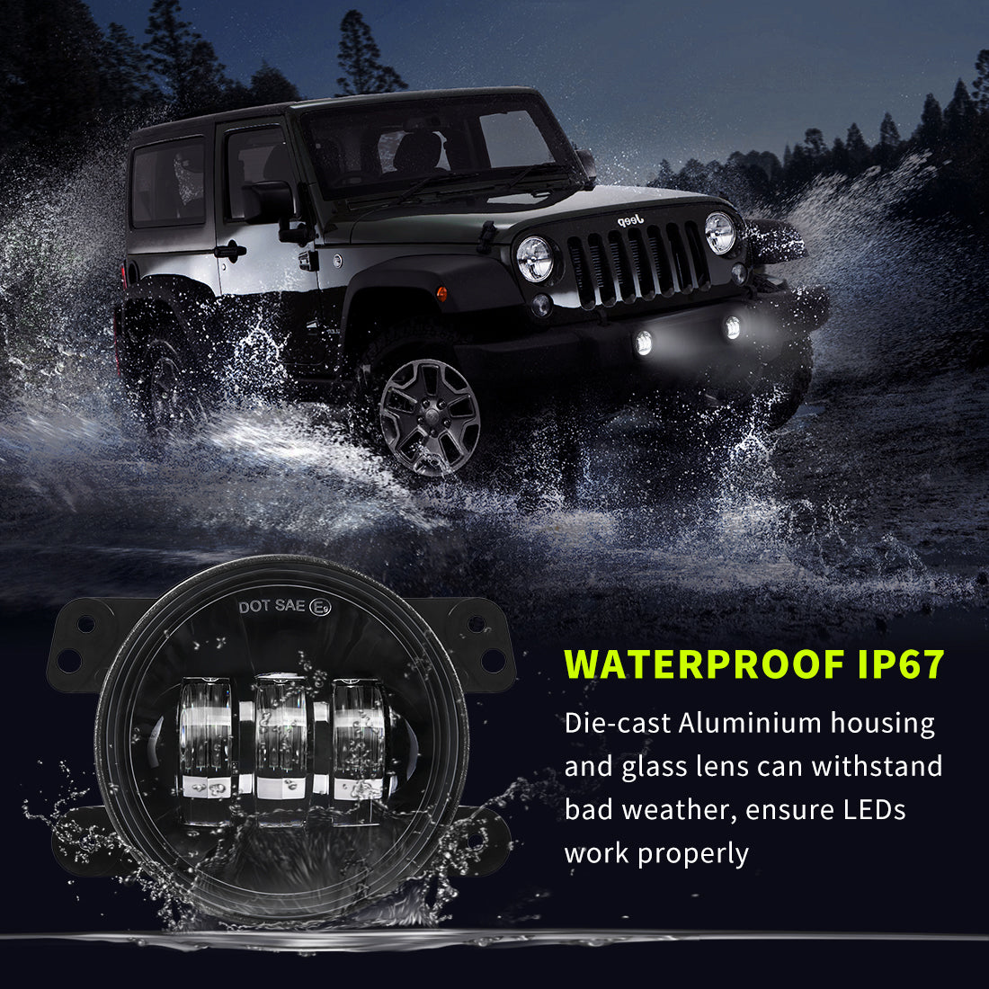 Crawlertec 4 inch 30W Cree Power Fog Lamps For Jeep Wrangler & Offroad